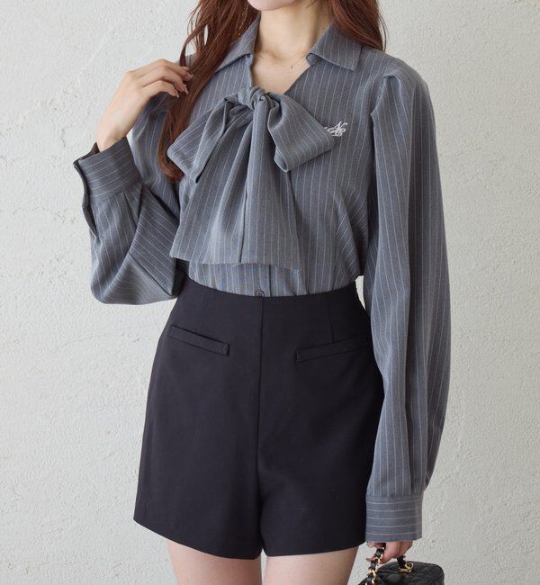  「刺繍入りボウタイブラウス／リボン取り外し可」|シャツ・ブラウス|