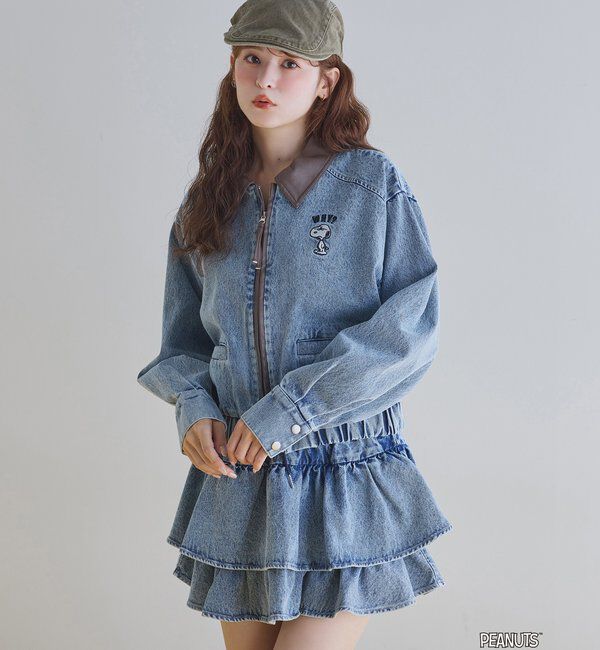  「【PEANUTSコラボ】スヌーピー刺繍入りバーンジャケット」|その他|ブルー