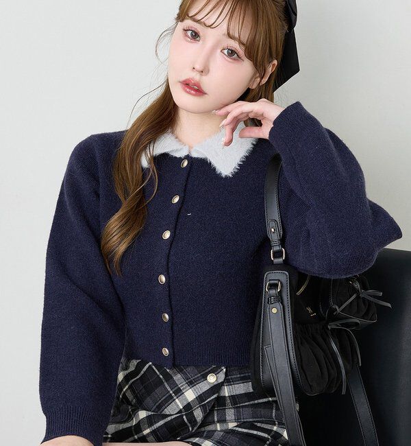  「シャギー襟配色ポロニット」|ニット・セーター|