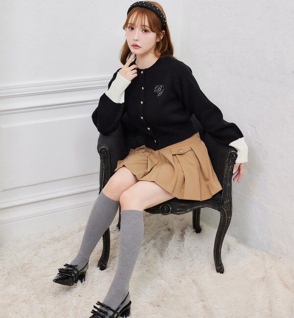  「金ボタンボックスプリーツミニスカート」|スカート|