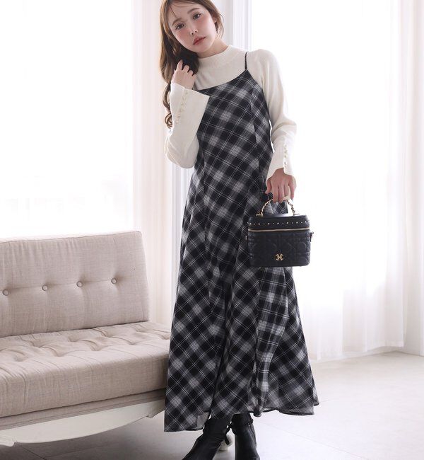  「肩リボンニットセットワンピース」|ワンピース|