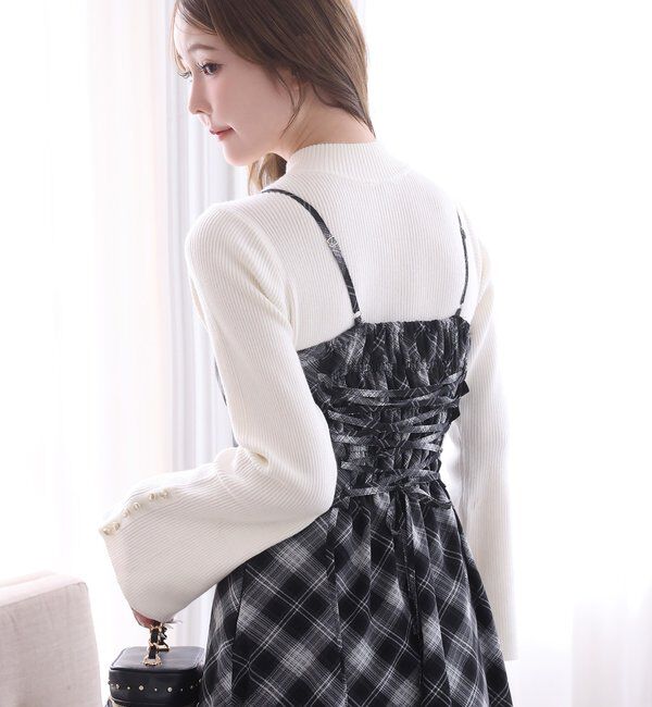  「肩リボンニットセットワンピース」|ワンピース|