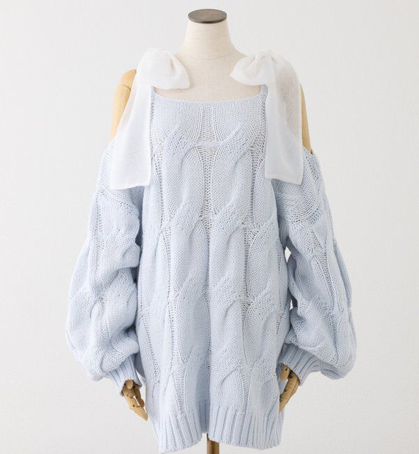  「ミルキーパレットニットミニワンピ／肩リボン取り外し可」|ワンピース|サックスブルー