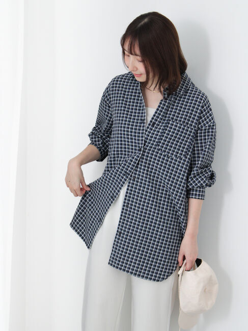 Te chichi TERRASSE「オーバーサイズチェックシャツ」|シャツ・ブラウス|ネイビー