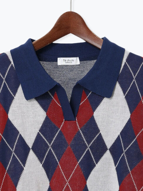 Te chichi TERRASSE「アーガイル開襟ニット」|ニット・セーター|