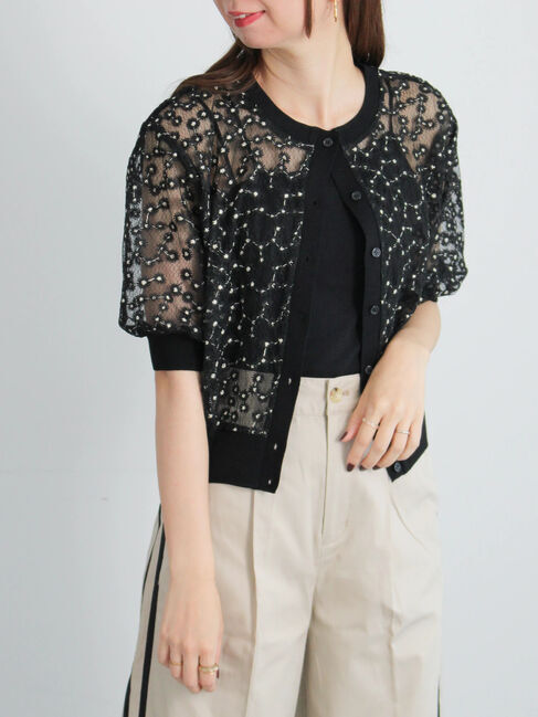 Te chichi「エンブロイダリー半袖クルーカーディガン」|カーディガン|