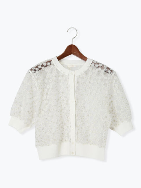 Te chichi「エンブロイダリー半袖クルーカーディガン」|カーディガン|