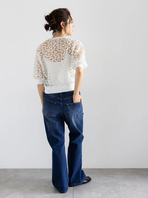 Te chichi「エンブロイダリー半袖クルーカーディガン」|カーディガン|