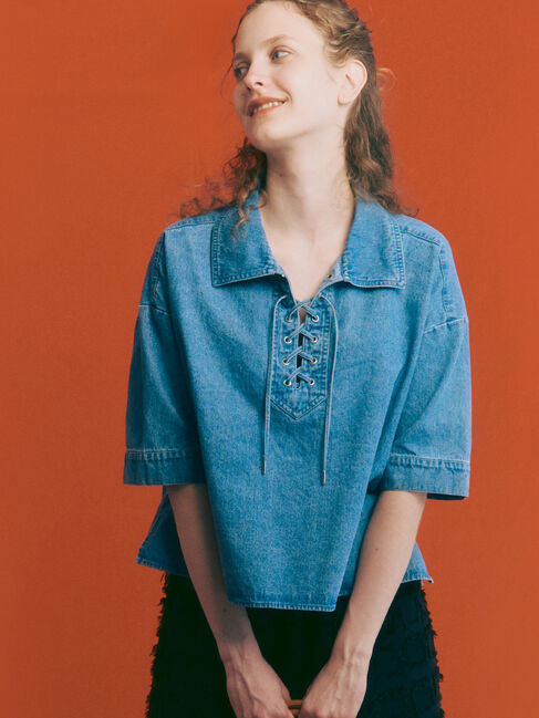 Te chichi TERRASSE「デニムレースアップシャツ《2025autumn catalog item》」|シャツ・ブラウス|