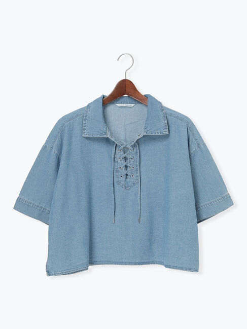 Te chichi TERRASSE「デニムレースアップシャツ《2025autumn catalog item》」|シャツ・ブラウス|