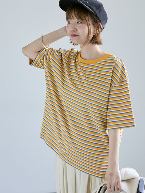 Lugnoncure「マルチボーダーTシャツ」|Tシャツ・カットソー|イエロー
