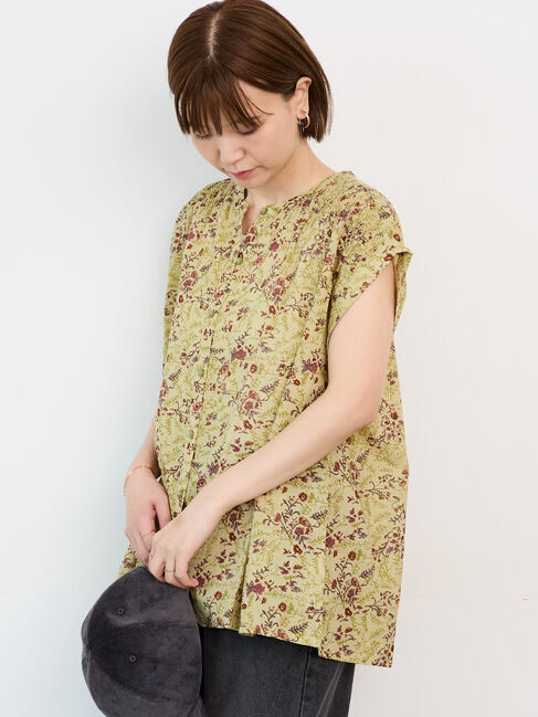 Lugnoncure「【INDIA made】無地/柄アソートシャーリングブラウス」|シャツ・ブラウス|カーキ