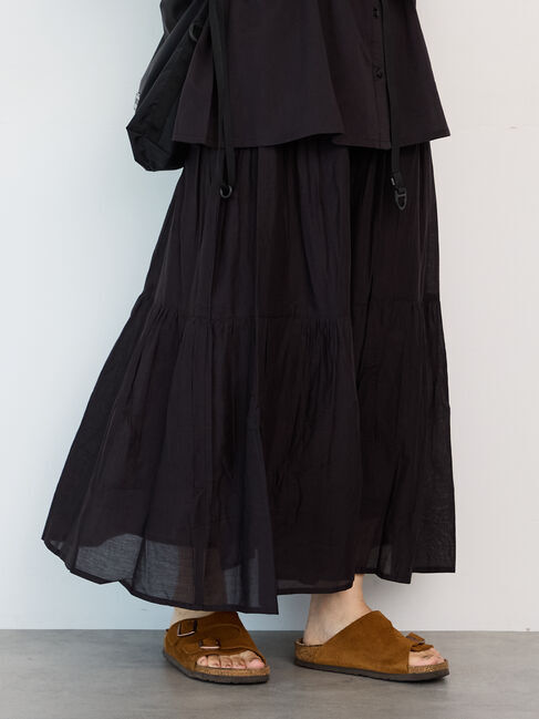 Lugnoncure「【INDIA made】無地/柄アソート切替ギャザースカート」|スカート|ブラック