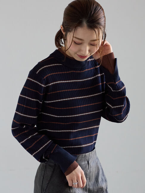 Te chichi「配色レイヤードリブニットプルオーバー」|ニット・セーター|ネイビー