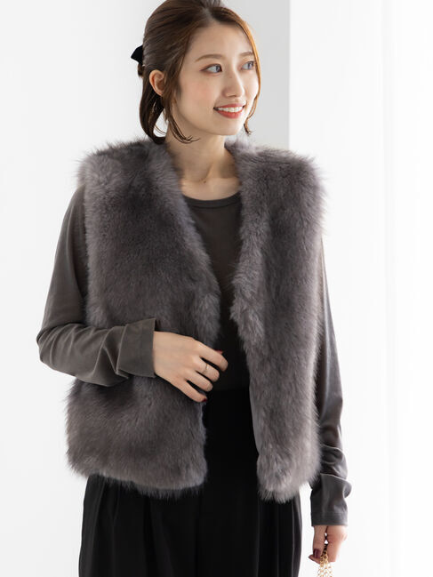 Te chichi「ショートファーベスト《2025winter catalog item》」|ダウンベスト・ベスト|グレー