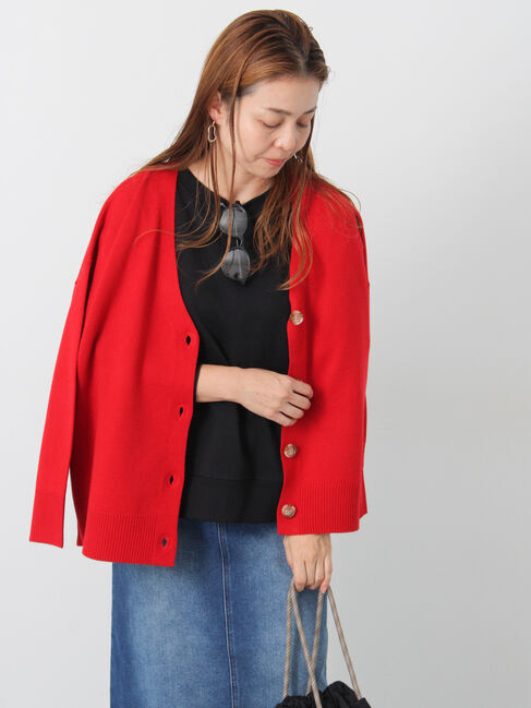 Lugnoncure「もちもちVネックリラックスカーディガン」|カーディガン|レッド