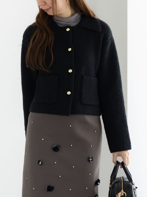 Te chichi「フラットカラーメタル釦ニットジャケット《2025winter catalog item》」|カーディガン|ブラック
