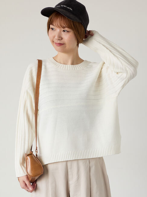 Lugnoncure「編地切替クルーネックニット」|ニット・セーター|オフホワイト