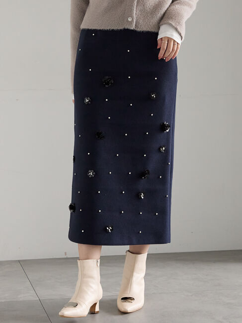 Te chichi「ビジューデザインナロースカート《2025winter catalog item》」|スカート|ネイビー