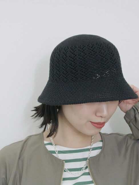 Samansa Mos2 blue「透かし柄ニットバケットハット」|その他|
