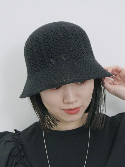 Samansa Mos2 blue「透かし柄ニットバケットハット」|その他|