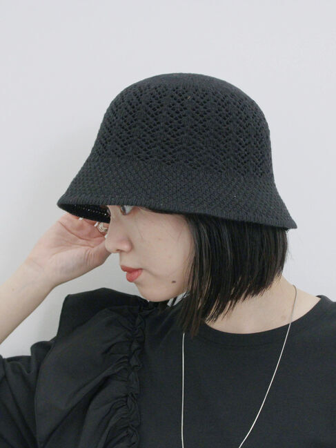 Samansa Mos2 blue「透かし柄ニットバケットハット」|その他|