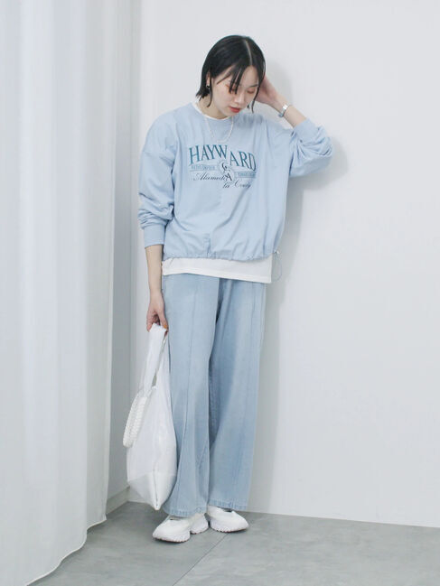 Samansa Mos2 blue「異素材切替リメイク風プルオーバー」|Tシャツ・カットソー|