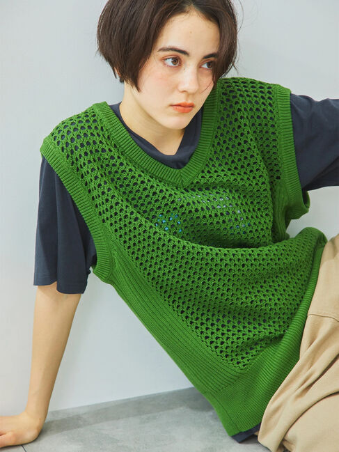 SM2「メッシュニットVネックベスト」|ダウンベスト・ベスト|