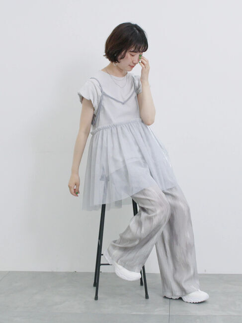 Samansa Mos2 blue「【接触冷感】水彩柄イージーパンツ」|その他|