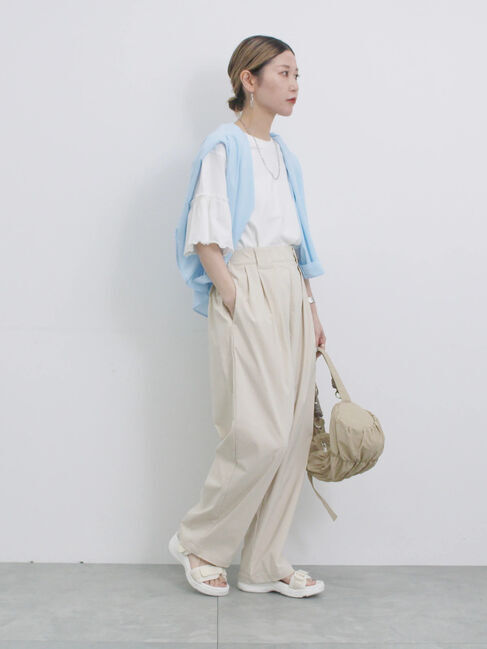 Samansa Mos2 blue「ストレッチタックカーブパンツ」|その他|