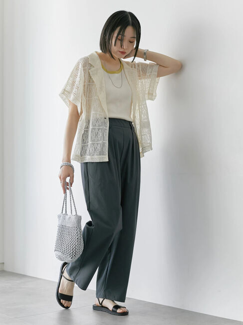 Samansa Mos2 blue「ストレッチタックカーブパンツ」|その他|