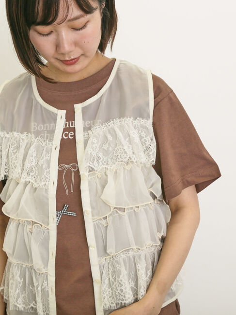 Samansa Mos2「異素材フリルベスト」|ダウンベスト・ベスト|