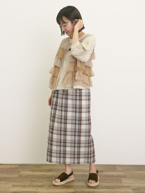 Samansa Mos2「異素材フリルベスト」|ダウンベスト・ベスト|