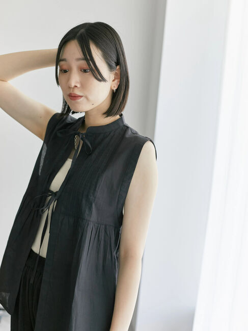 Samansa Mos2 blue「【Made in India】リボンベスト」|シャツ・ブラウス|