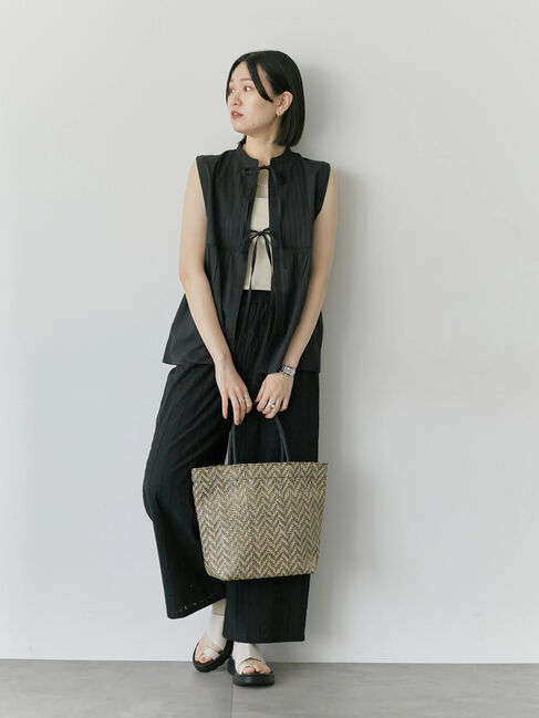 Samansa Mos2 blue「【Made in India】リボンベスト」|シャツ・ブラウス|