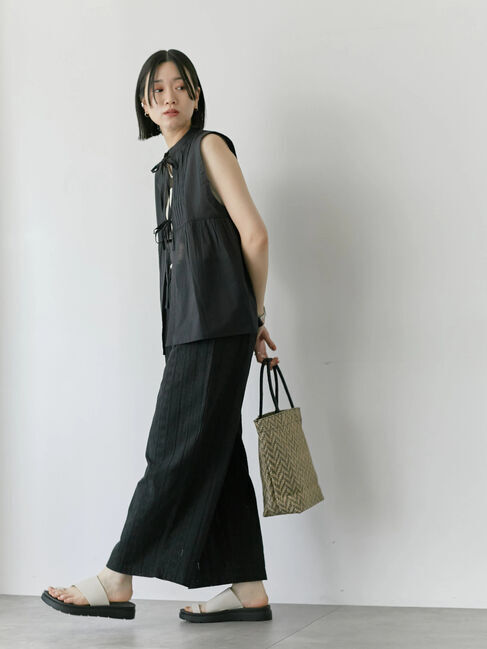 Samansa Mos2 blue「【Made in India】リボンベスト」|シャツ・ブラウス|