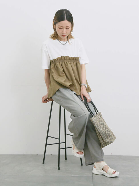 Samansa Mos2 blue「アソートドッキングプルオーバー」|Tシャツ・カットソー|