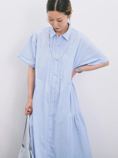 Samansa Mos2 blue「◎サイドギャザーシャツワンピース」|ワンピース|