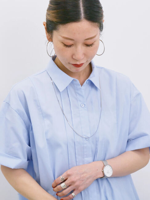 Samansa Mos2 blue「◎サイドギャザーシャツワンピース」|ワンピース|