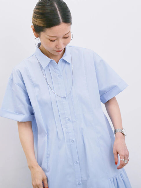 Samansa Mos2 blue「◎サイドギャザーシャツワンピース」|ワンピース|