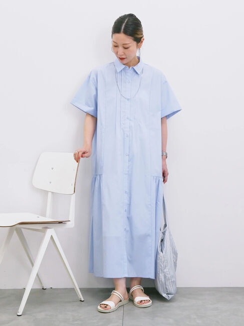 Samansa Mos2 blue「◎サイドギャザーシャツワンピース」|ワンピース|