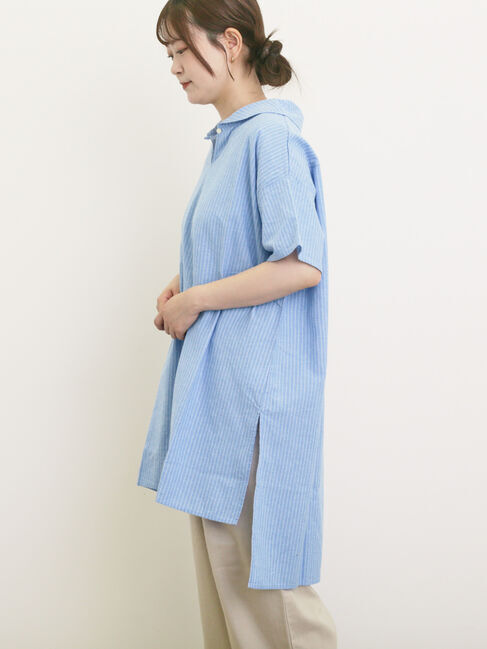 Samansa Mos2「【クールコットン】柄アソートスキッパーチュニック」|シャツ・ブラウス|