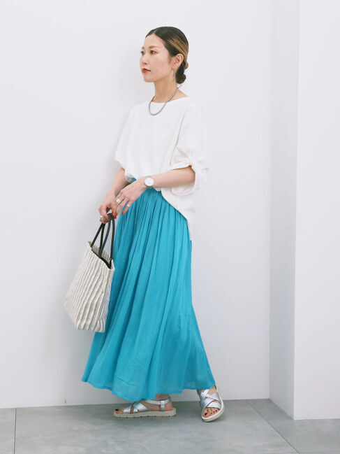 Samansa Mos2 blue「【Made in India】ボイルギャザースカート」|スカート|