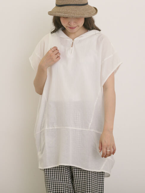 Samansa Mos2「【クールコットン】柄アソートフレンチスリーブチュニック」|シャツ・ブラウス|オフホワイト