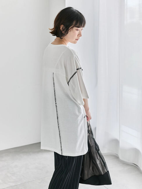 Samansa Mos2 blue「◎【接触冷感】切替ステッチチュニック」|Tシャツ・カットソー|