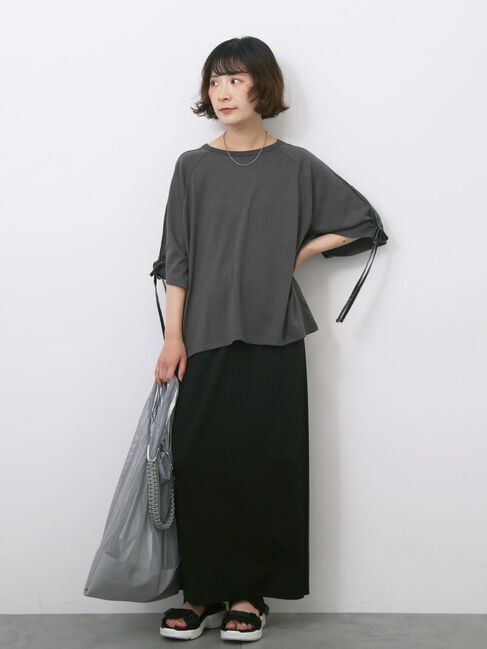 Samansa Mos2 blue「◎【接触冷感】ベロアラインリボンTシャツ」|Tシャツ・カットソー|