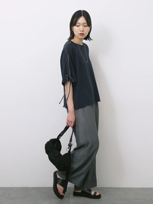 Samansa Mos2 blue「◎【接触冷感】ベロアラインリボンTシャツ」|Tシャツ・カットソー|