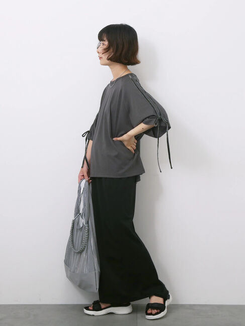 Samansa Mos2 blue「◎【接触冷感】ベロアラインリボンTシャツ」|Tシャツ・カットソー|