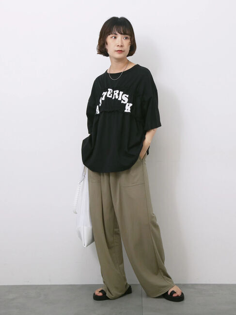 Samansa Mos2 blue「◎【接触冷感】シャーリングドッキングTシャツ」|Tシャツ・カットソー|