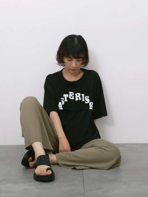 Samansa Mos2 blue「◎【接触冷感】シャーリングドッキングTシャツ」|Tシャツ・カットソー|